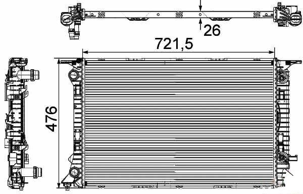Radiator AUDI A4/Q5 07->> 720x475x26 1.8/2.0/2.0TDI A+/-AC