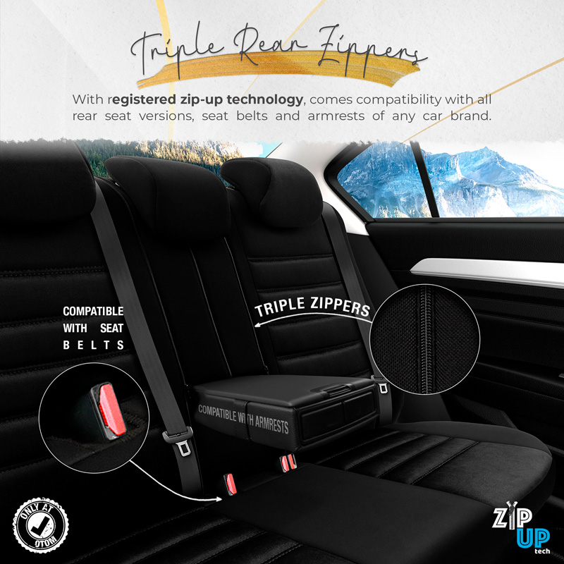 Universal Suede/Leather/Fabric Seat cover set 'Iconic' Black/Grey - 11-pieces -  Side-Airbags