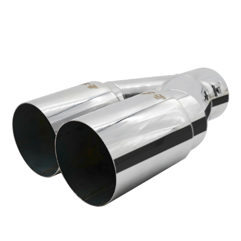 Simoni Racing Exhaust Tip Double Round Inox - Ø88xL265/280mm - Installation 33->73mm