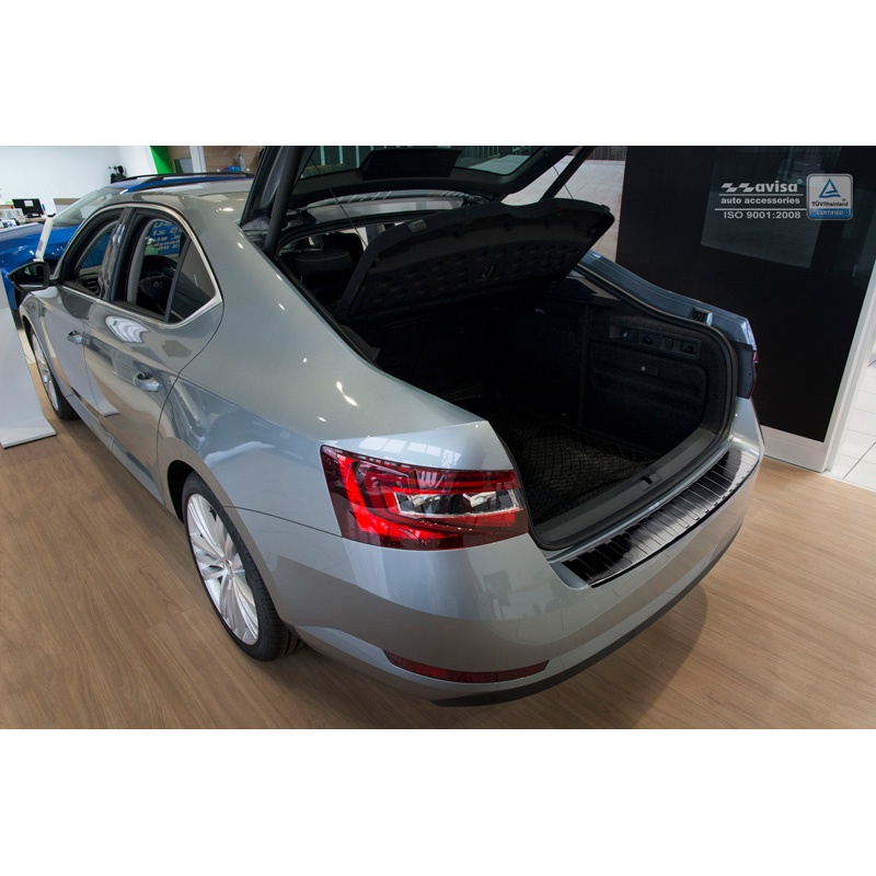 Black Stainless Steel Rear bumper protector  Skoda Superb 3V Liftback 2015- 'Ribs'