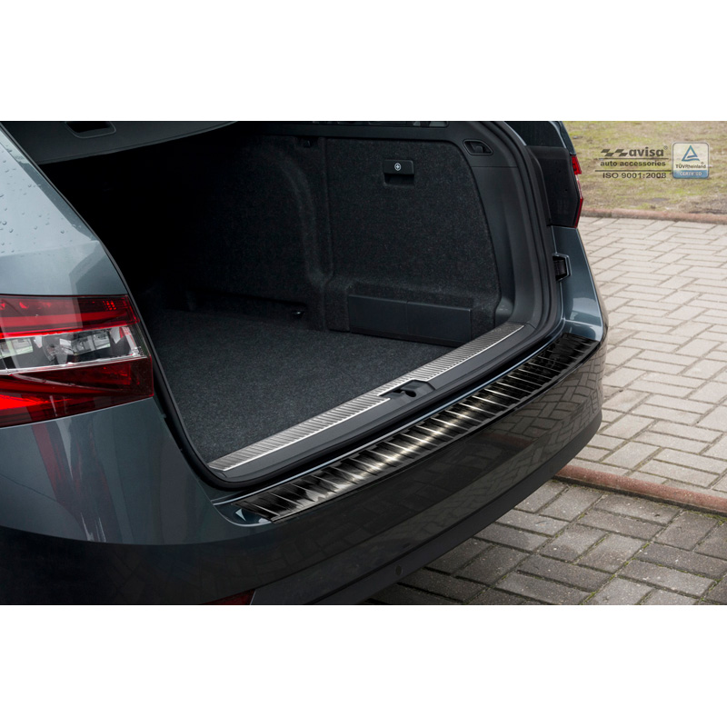 Black Stainless Steel Rear bumper protector  Skoda Superb III Combi 2015-2019 & Facelift 2019-2024 incl. Scout 'Ribs'