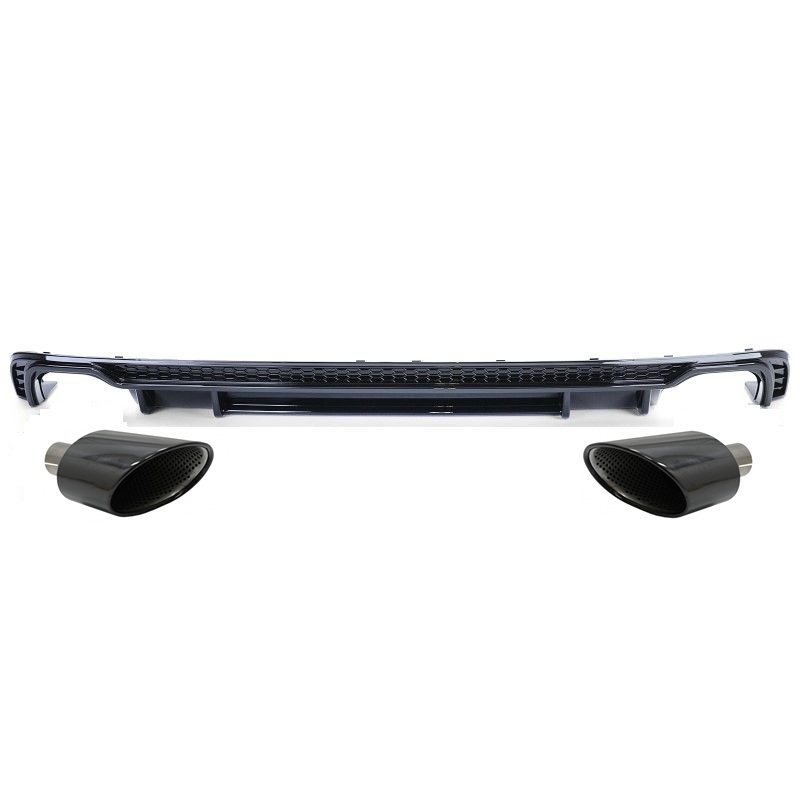 Rear Diffuser Black Gloss + Tailpipes for Audi A4 B9 15-19 with S-Line 2.0 TFSI