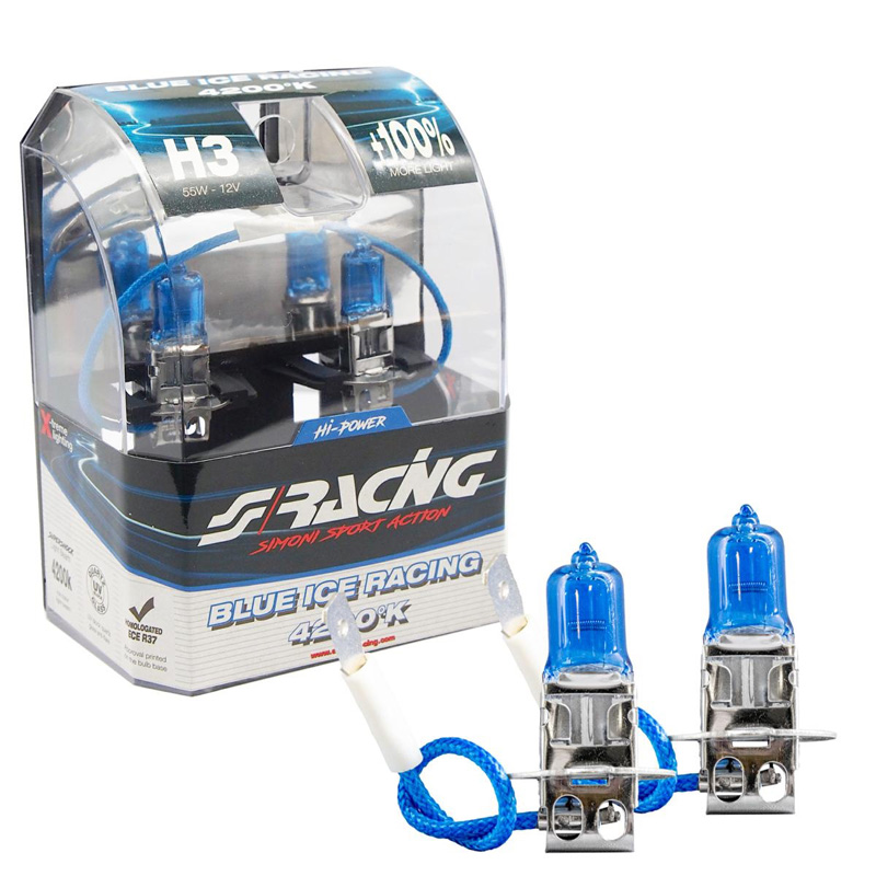 Simoni Racing Halogen Bulbs 'Blue Ice Racing' H3 (4200K) 12V/55W, set of 2 pieces ECE-R37