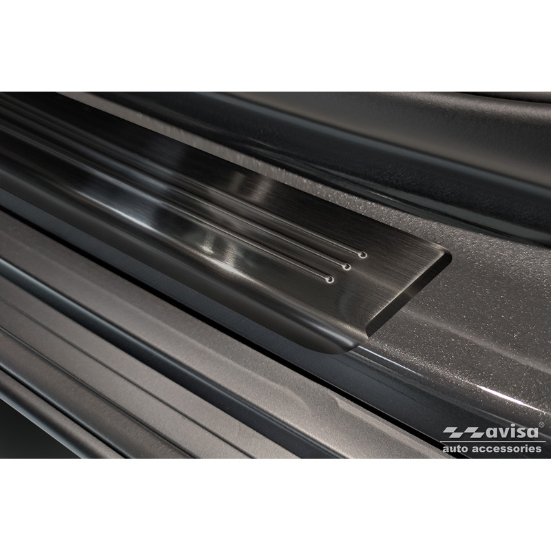 Black Inox door sill protectors  Hyundai Kona II 2023- / MG ZS II 2024- & MG 3 III 2024- - 'Lines' - 4-pieces