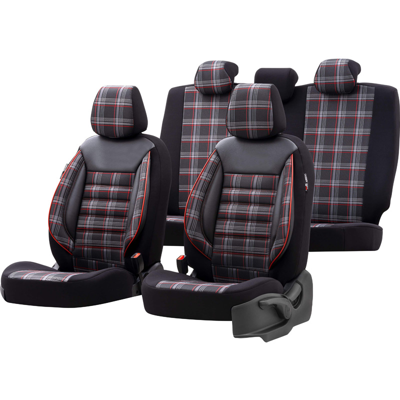 Universal Fabric Seat cover set 'Sports' Black/Grey/Red - 11-pieces -  Side-Airbags