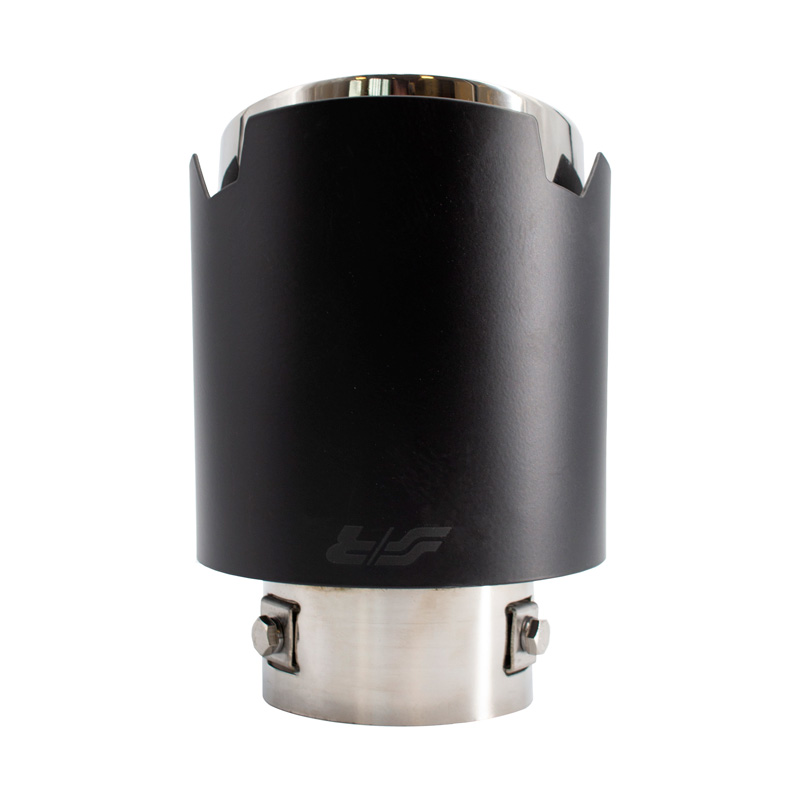 Simoni Racing Exhaust Tip Round/Slanted Matt-Black+Inox - Ø116xL170mm - Installation 42-74mm
