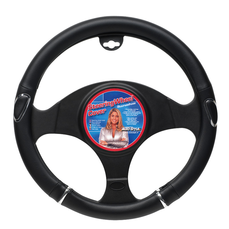 Universal steering wheel cover - Black/Chrome