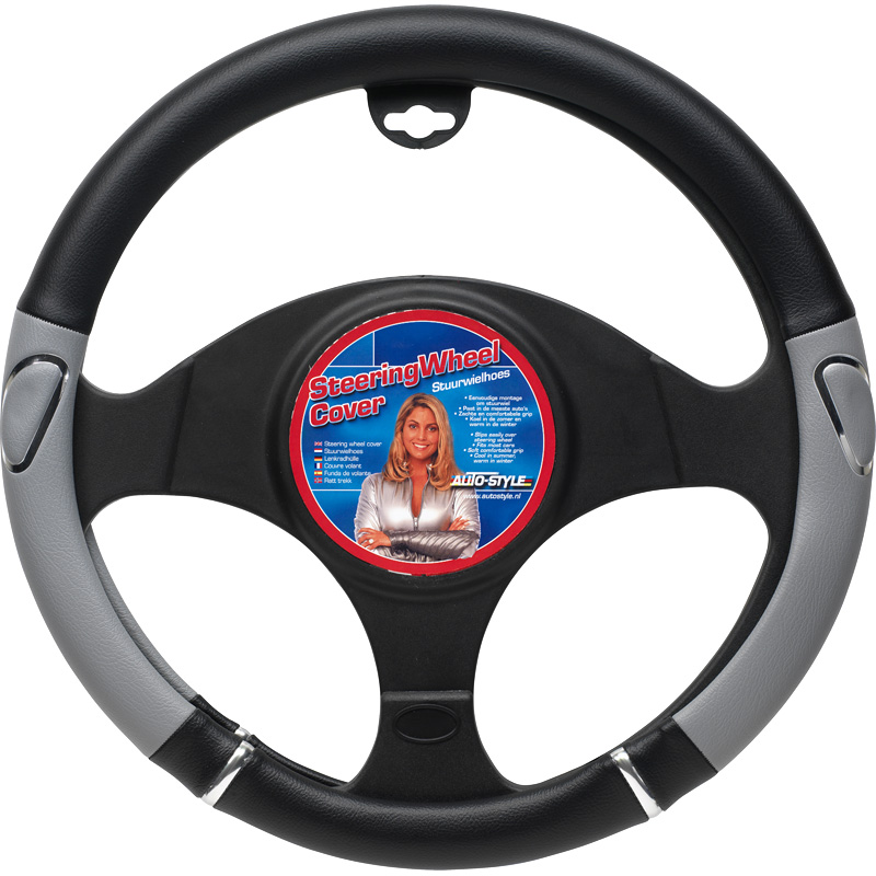 Universal steering wheel cover - Black/Grey/Chrome