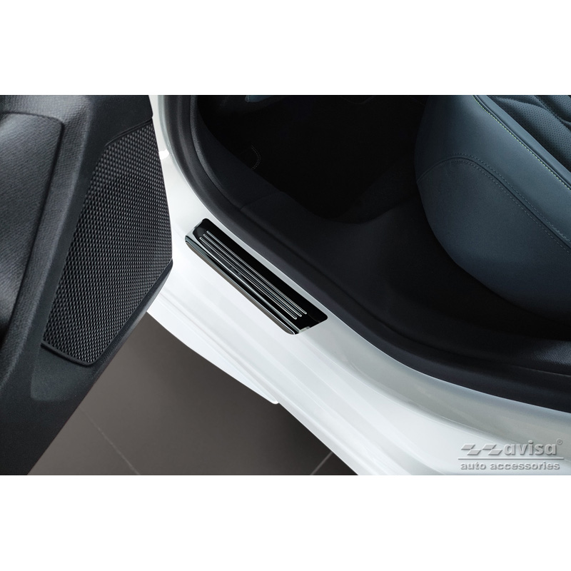Black Inox door sill protectors  Peugeot 308 III HB & SW 2021- 'Hybrid' - 4-pieces