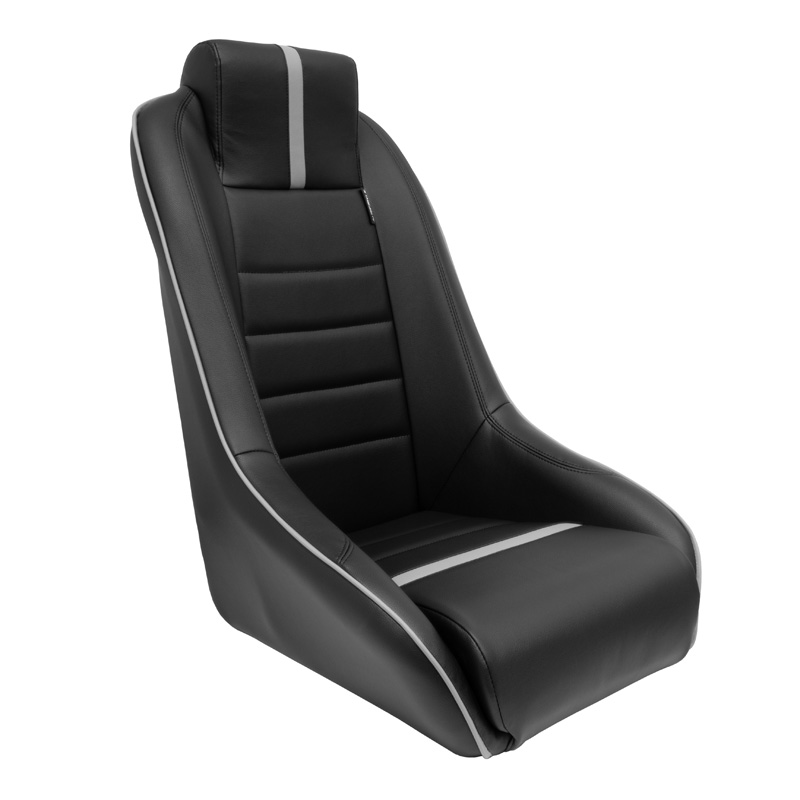 Sport seat 'Classic RS' - Black/Grey Synthetic leather - Non-reclinable back-rest + Integrated head-rest - incl. slides