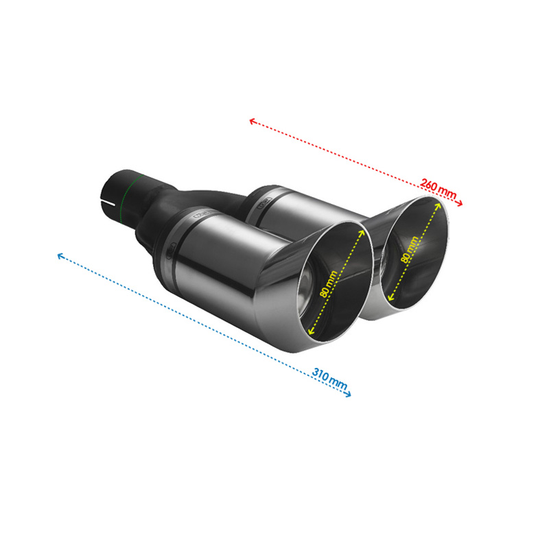 Ulter Sport Exhaust finisher - Double Round DTM Race Ø80mm - Length 260mm - Installation ->50mm - Inox