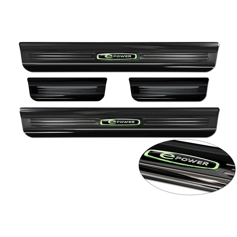 Mirror Black Inox door sill protectors  Tesla Model S 2012-2016 & Facelift 2016- 'E-Power' - 4-pieces