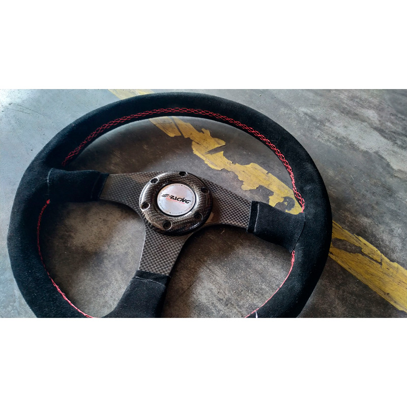 Simoni Racing Universal Steering Wheel Walter - Carbon - Black Suede + Red Stitching - Diameter 350mm