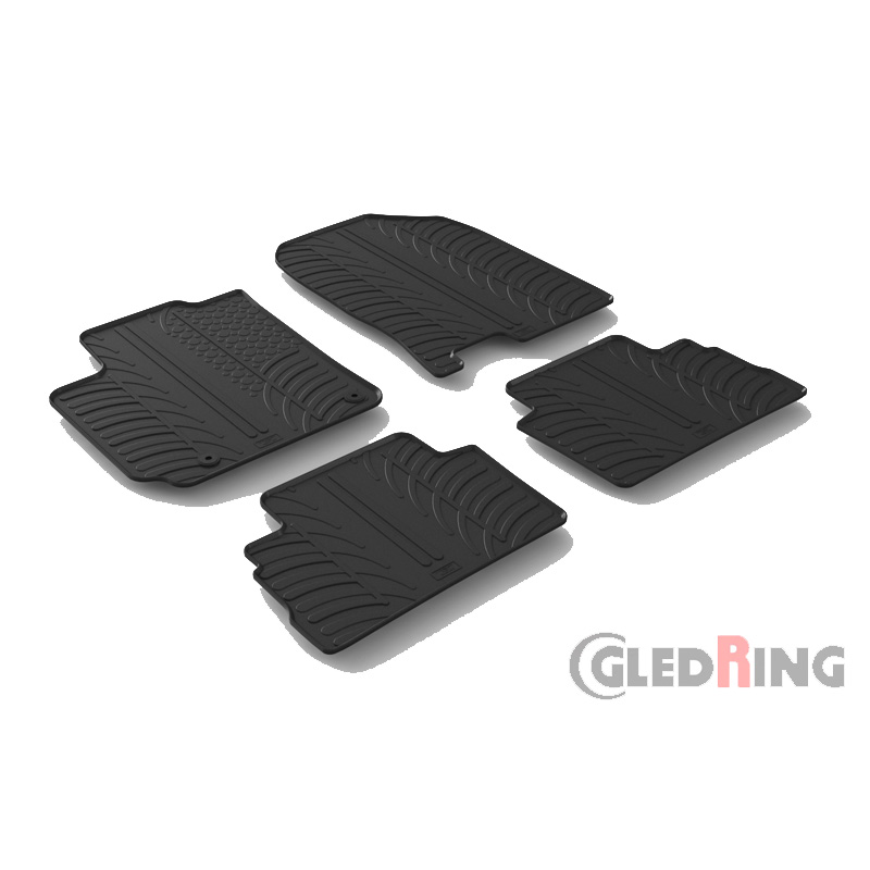 Rubber car mats set  Hyundai Kona 7/2017-12/2022 excl. Hybrid/EV (T profile 4-pieces + mounting clips)