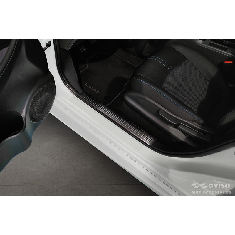 Black Stainless Steel Door sill protectors  Nissan Leaf II 2017- - 'Lines' - 4-pieces
