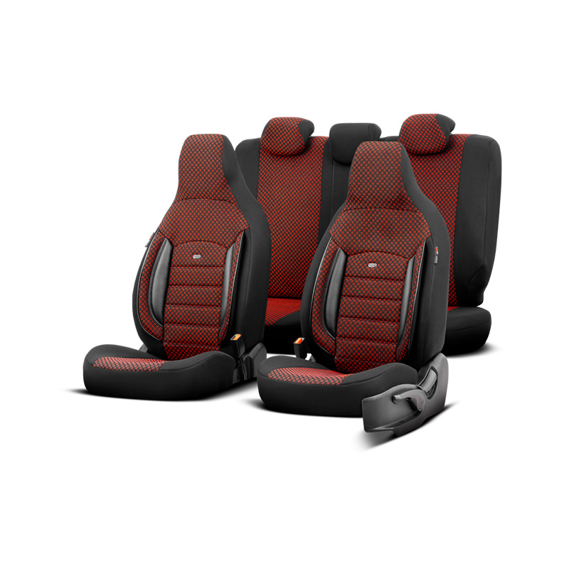 Universal Fabric 'CityBug' Seat cover set 'Sport Plus' Black/Red - 9-pieces -  Side-Airbags