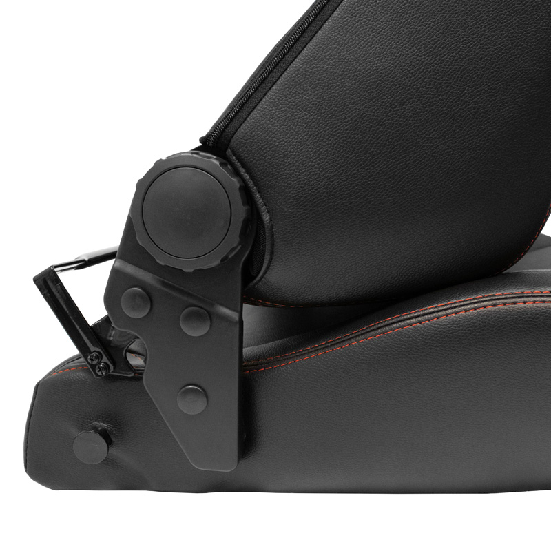 Sport seat 'VGR' - Black Synthetic leather + Dark Grey Fabric/Suede + Red stitching - Dual-side reclinable back-rest - incl. slides
