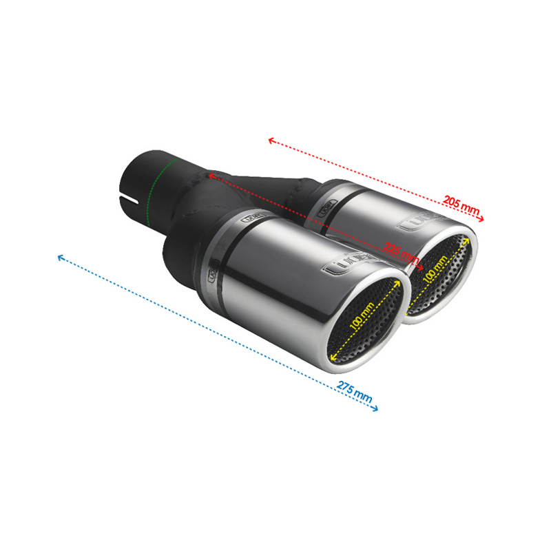 Ulter Sport Exhaust finisher - Double Round Ø100mm RS - Length 225mm - Installation ->50mm - Inox