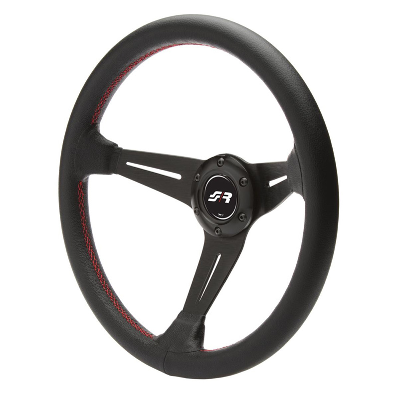 Simoni Racing Universal Steering Wheel Class - Black Leather + Red Stitching - Diameter 350mm