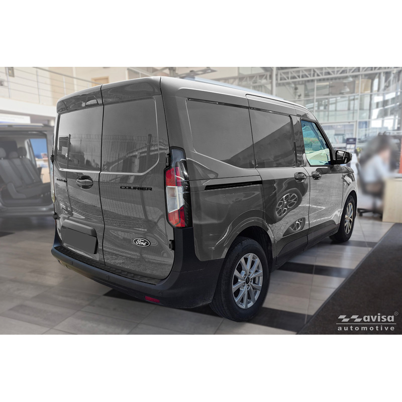 Avisa Matt Black Stainless Steel Rear bumper protector  Ford Transit Courier II / Tourneo Courier II 2023- 'Riffled Plate'
