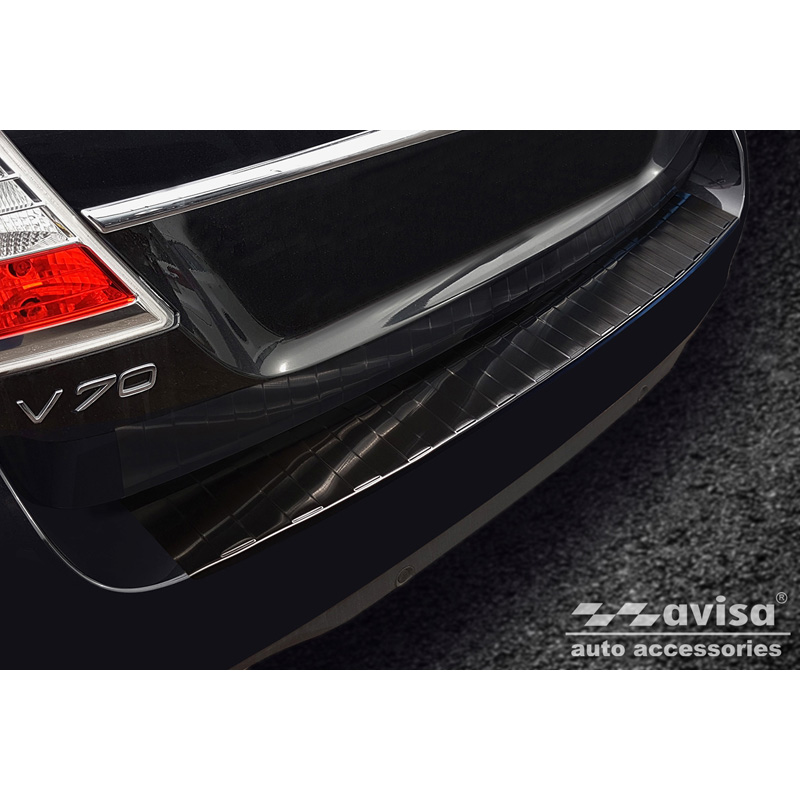 Black Stainless Steel Rear bumper protector  Volvo V70 Facelift 2013-2016 'Ribs'