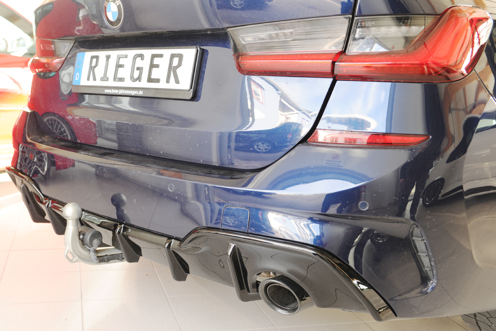 Diffuser passend voor BMW 3 Serie G20 Rieger Glans Zwart met Trekhaak