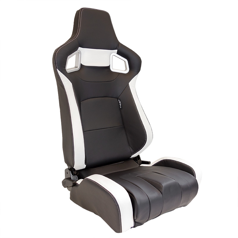 Sport seat 'RS6-II' - Matt-Black/White Synthetic leather - Dual-side reclinable back-rest - incl. slides