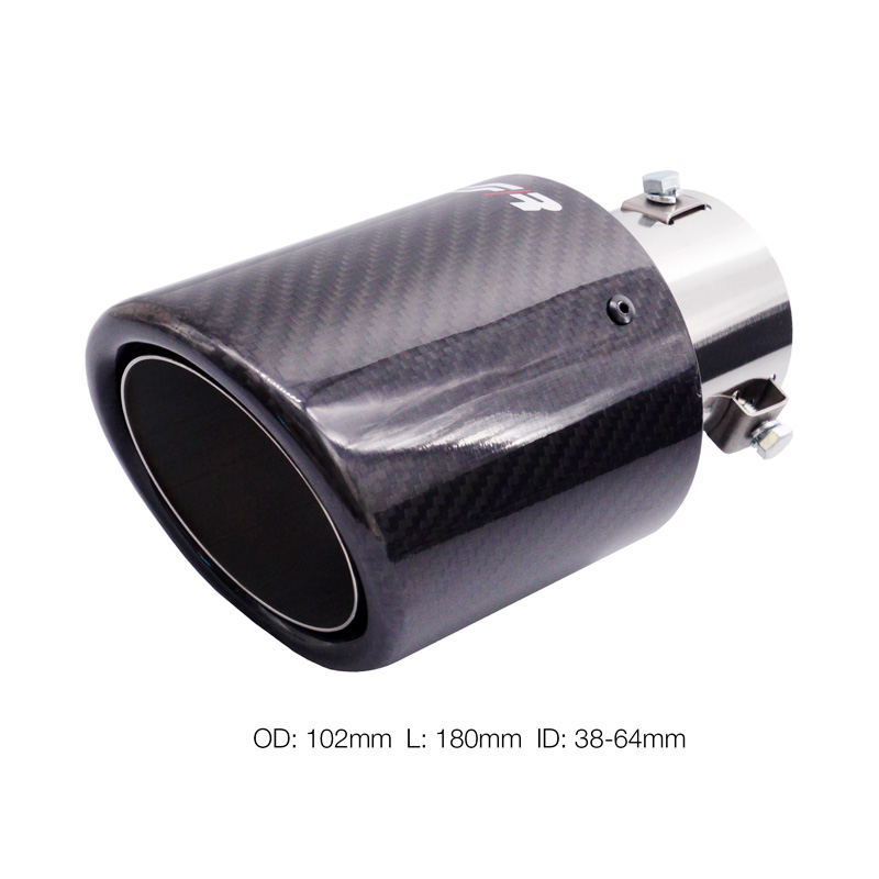 Simoni Racing Exhaust Tip Round/Slanted Shiny-Carbon+Inox - Ø102xL180mm - Installation 38-63mm