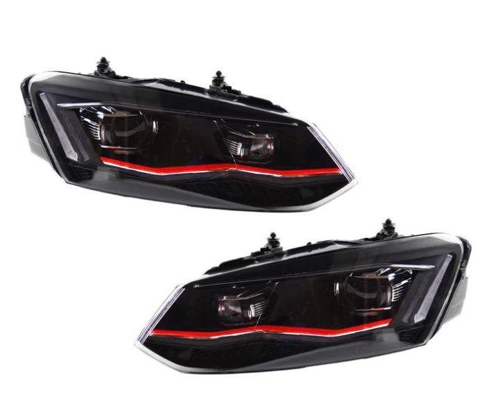 Headlights VW Polo 6R 09- DRL black/red Facelift look