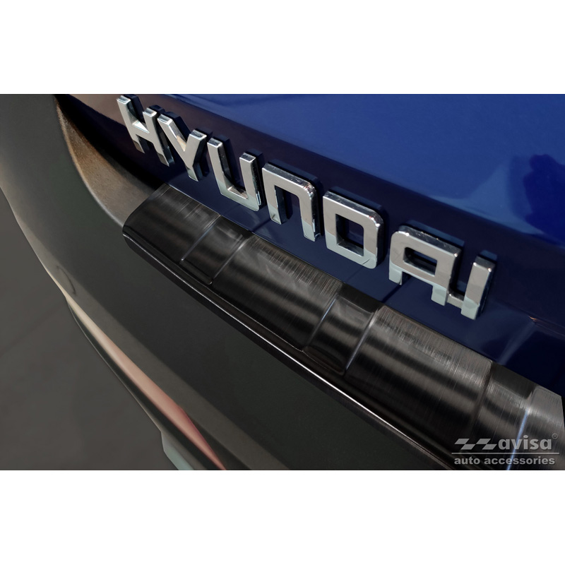Black Stainless Steel Rear bumper protector  Hyundai Bayon 2021- 'Ribs'