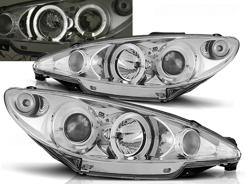 Headlights Peugeot 206 98-02 Angel Eyes Chrome