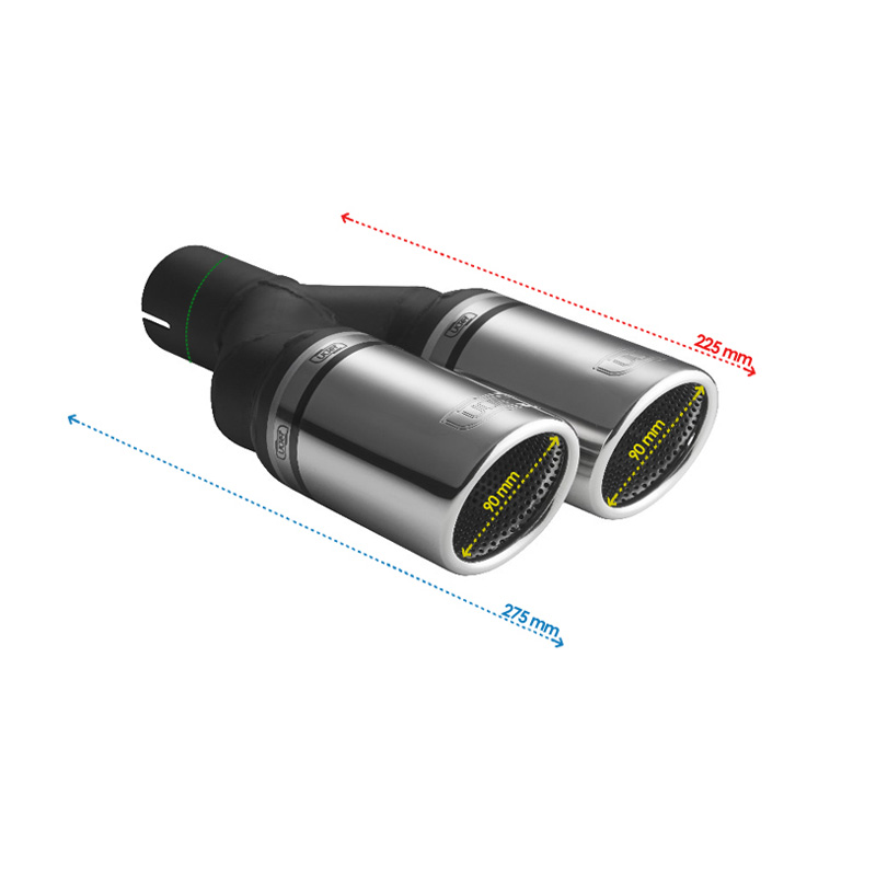Ulter Sport Exhaust finisher - Double Round Ø90mm RS - Length 225mm - Installation ->50mm - Inox