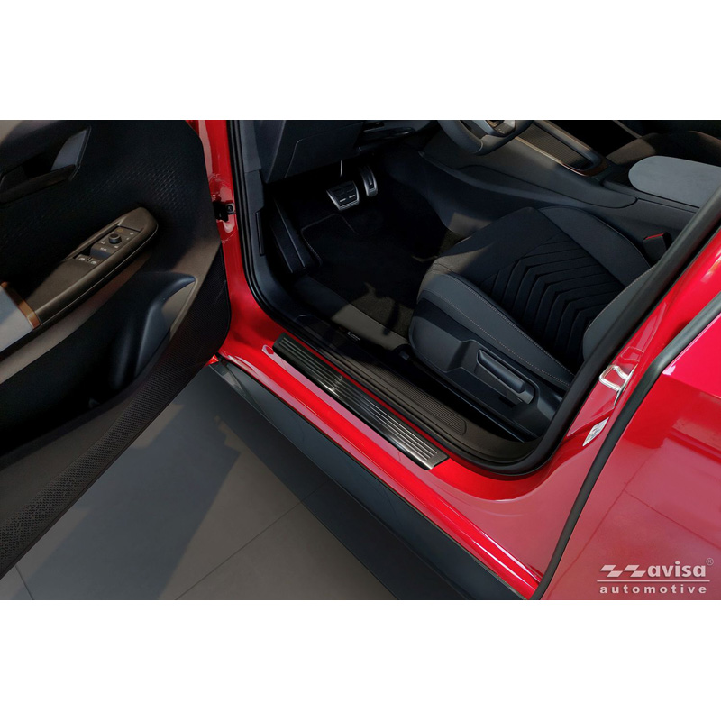 Avisa Black Inox door sill protectors  Volkswagen ID.3 2020-2023 & FL 2023- / Cupra Born 2021- / MG 4 2022- / MG HS II 2024- 'Lines' - 4-pieces