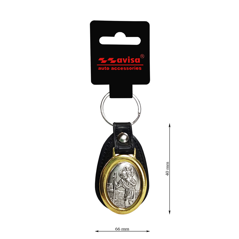 Stainless steel key chain and imitation leather - 'St.Christopher' (silver)