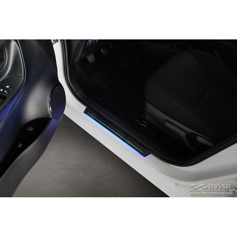 Universal Door Sill Protector Set Black stainless steel with blue LED lighting - 2-Pieces - 44,8 x 4 cm