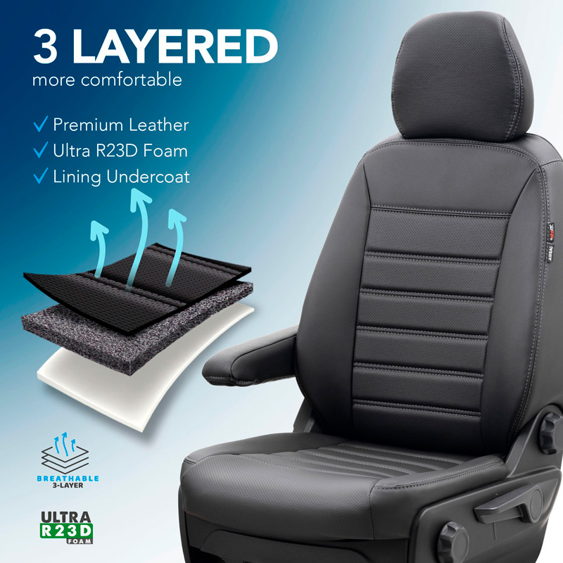 otoM New York Design Artificial leather seat covers 2+1  Volkswagen Transporter T7 2024- (armrest on driver's seat)