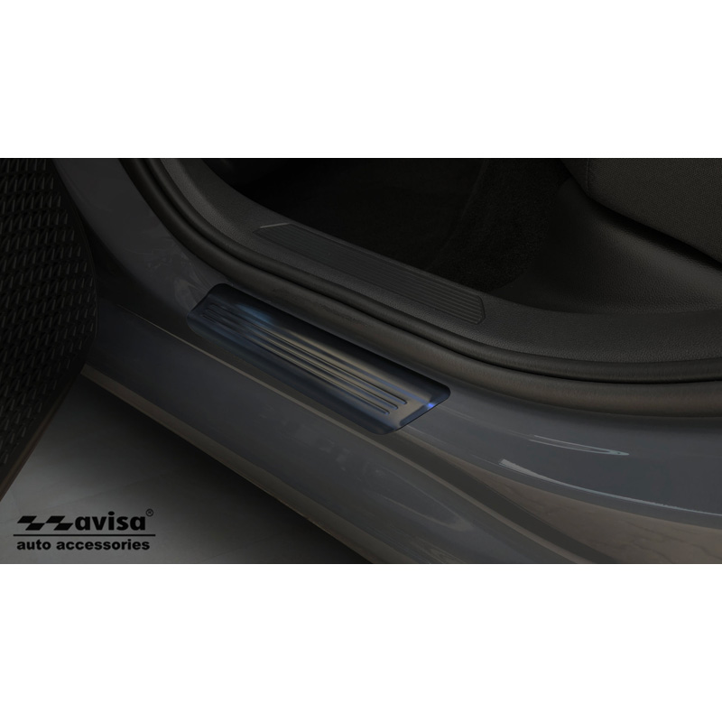 Black Inox door sill protectors  Volkswagen Golf VIII HB/Variant 2020-2024 & FL 2024- Brushed Steel 'Lines' - 4-pieces