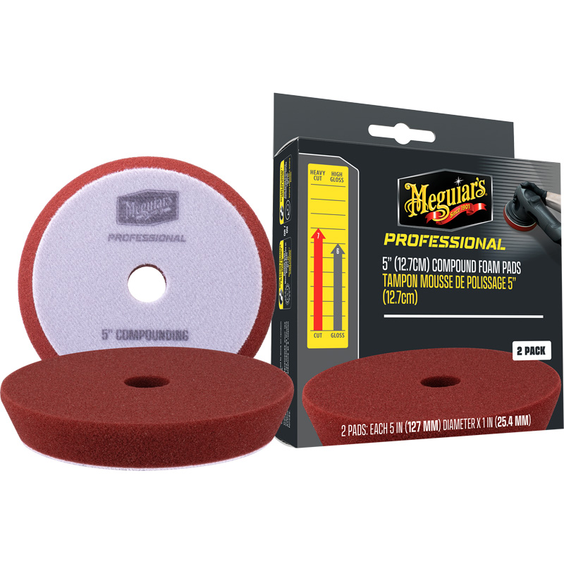Meguiar's Professional Foam Compound Pads - 5'“ diameter x 1”' (127mm x 25.4mm) - Red - set of 2