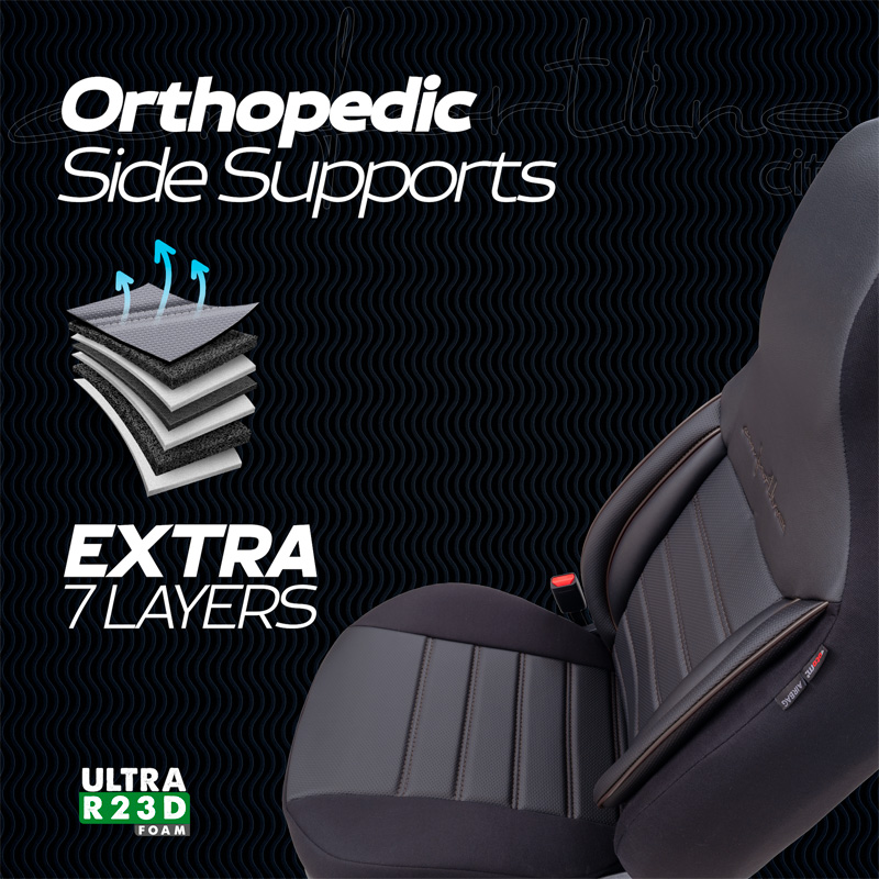 Universal Leather/Fabric 'CityBug' Seat cover set 'Comfortline' Black/Grey - 9-pieces -  Side-Airbags