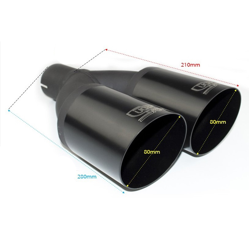 Ulter Sport Exhaust finisher - Double Round Ø80mm Slanted - Length 280mm - Installation ->55mm - Black Inox