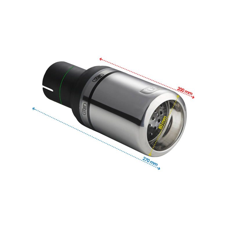 Ulter Sport Exhaust finisher - Round Ø80mm Big Rim - Length 200mm - Installation ->50mm - Inox