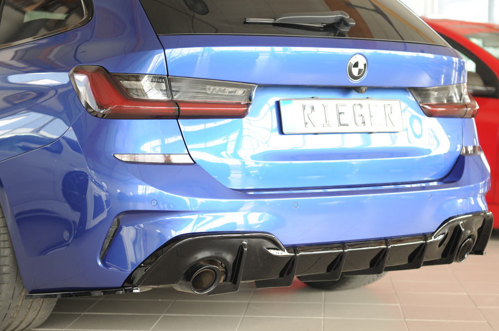 Diffuser passend voor BMW 3 Serie G20 Rieger Glans Zwart met Trekhaak