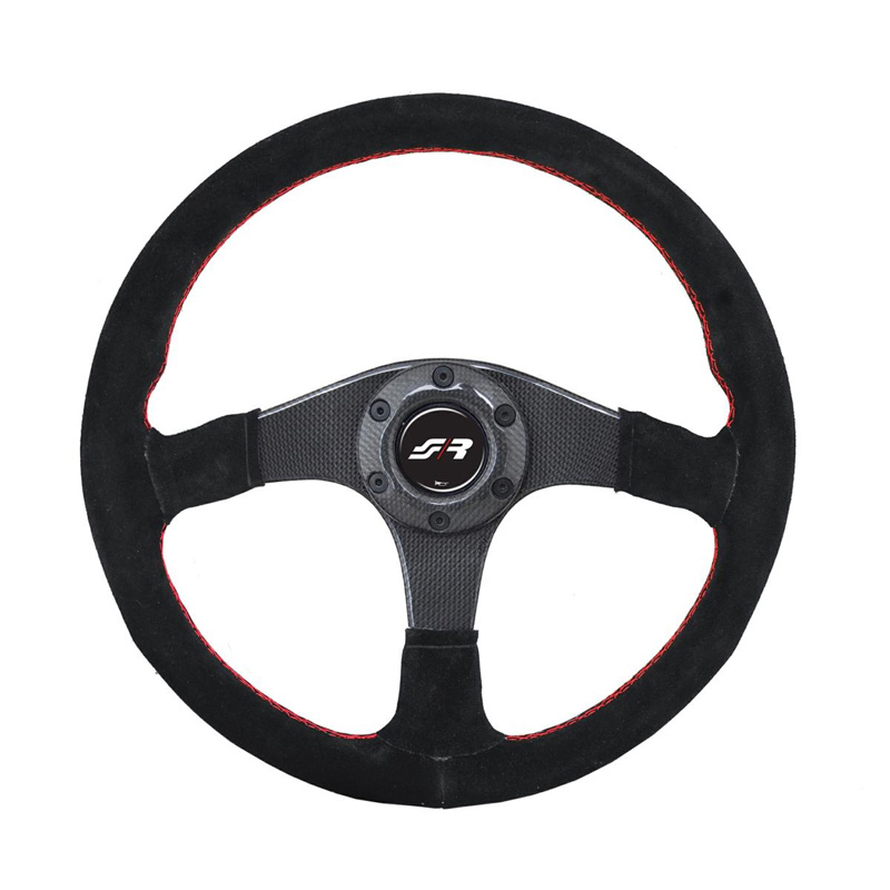 Simoni Racing Universal Steering Wheel Walter - Carbon - Black Suede + Red Stitching - Diameter 350mm