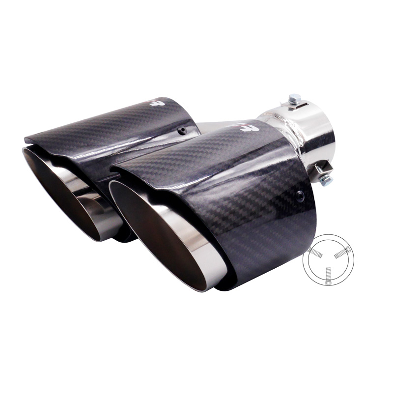 Simoni Racing Exhaust Tip Double Right Round/Slanting Inox & Carbon - Ø102xL215-230mm - Installation ->40-63mm