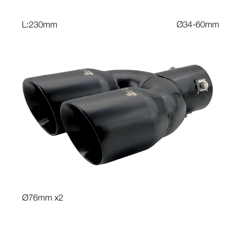 Simoni Racing Exhaust Tip Double Round/Slanting Inox Black - 2xØ76xL240mm - Installation 34-60mm