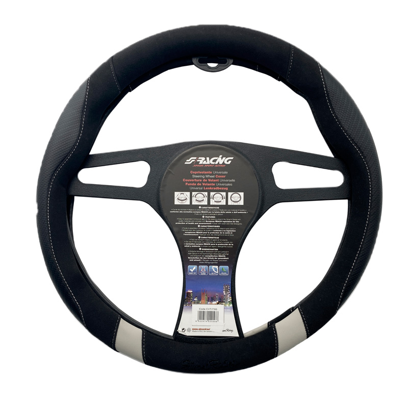 Simoni Racing Steering Wheel Cover Good Vibe G - Black Ecoleather/Microfiber/Carbon Look + Grey Inserts - 37-39cm