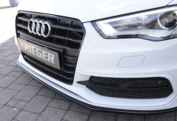 Voorspoiler passend voor Audi A3 8V S-line Rieger Zwart Glans