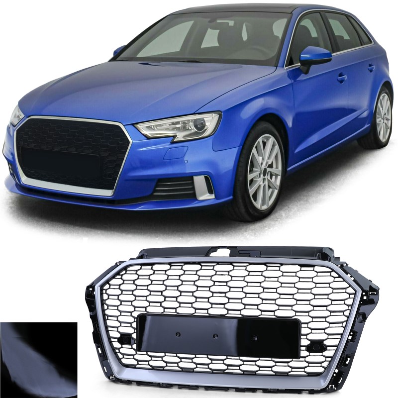 Grill passend voor Audi A3 8V RS3 look 17-20 Zwart/Zilver