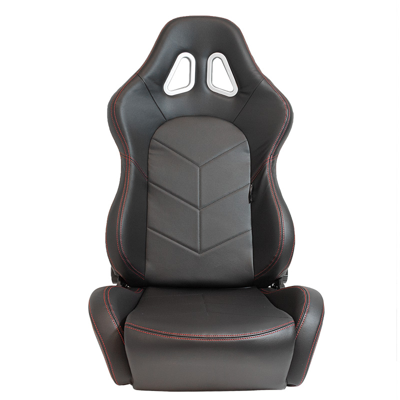 Sport seat 'TN' - Black Synthetic leather + Red stitching - Dual-side reclinable back-rest - incl. slides