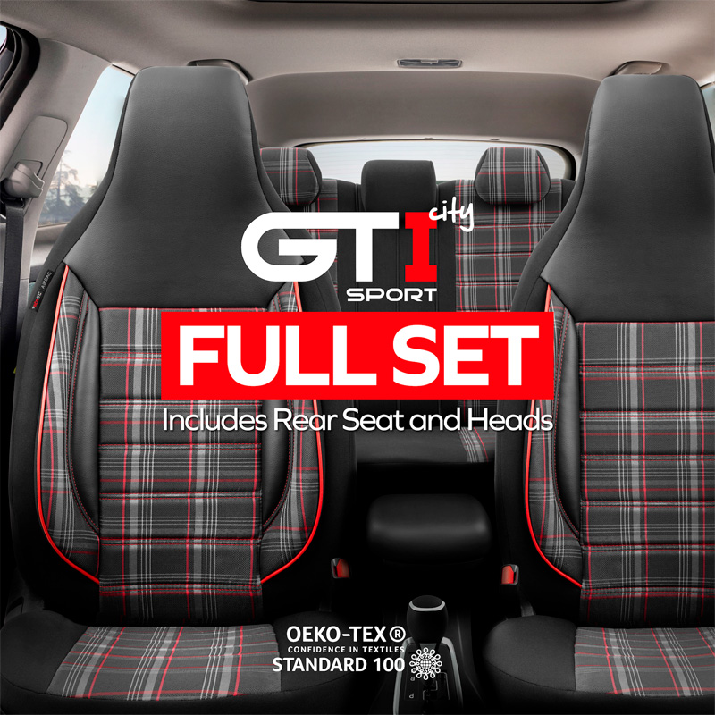Universal Fabric 'CityBug' Seat cover set 'Sports' Black/Grey/Red - 9-pieces -  Side-Airbags